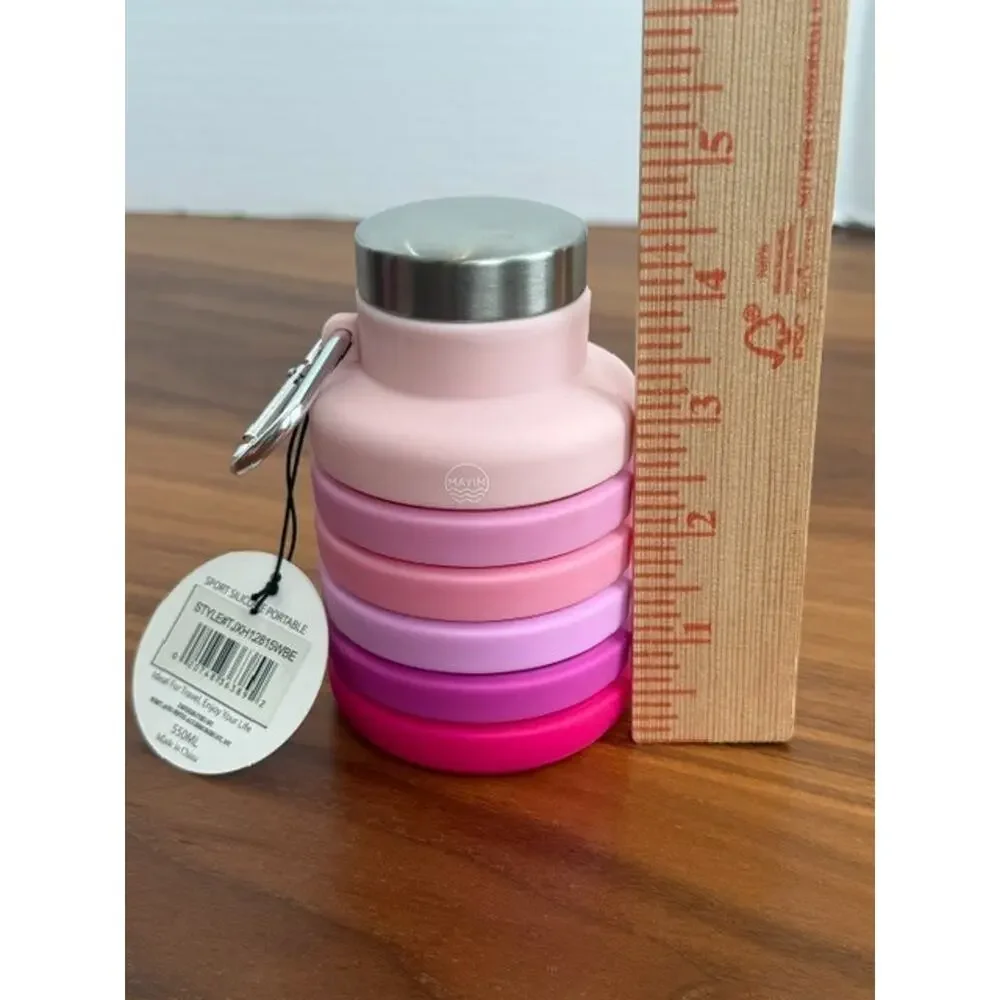 Mayim Collapsible Caribiner 17oz Silicone Water Bottle Rainbow Pink Collectible